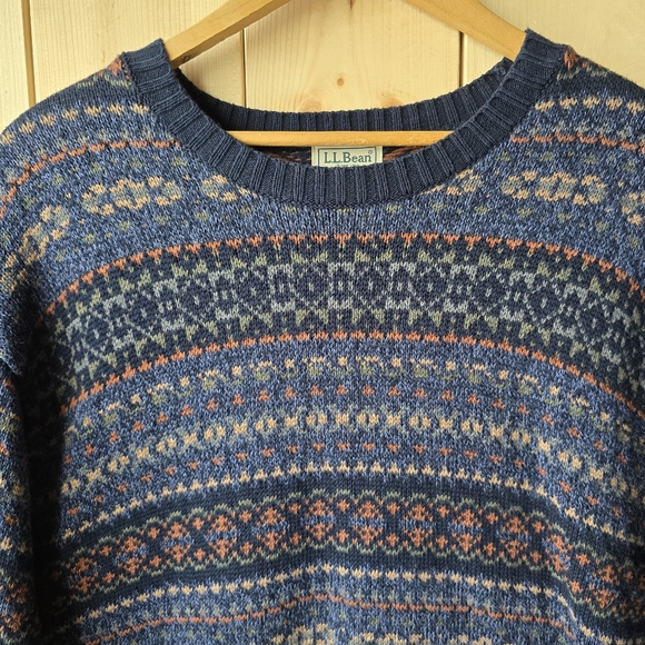 Vintage L.L.Bean Fair Isle Nordic Pattern Crewneck Sweater Navy Blue XL Tall - Picture 4 of 9
